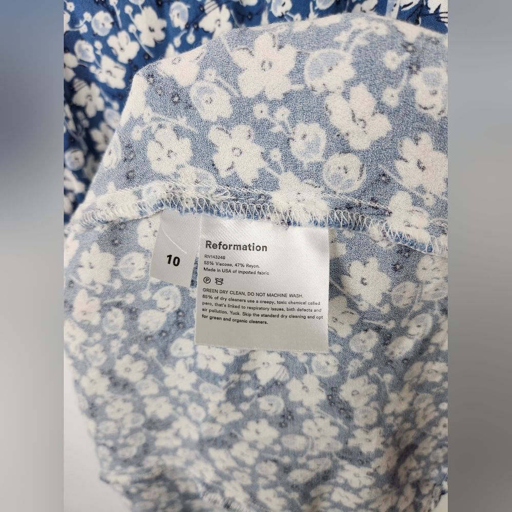 Reformation Blue Floral Puff Sleeve Midi Dress​ Size 10 - Picture 4 of 5